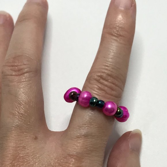 Handmade Pink Freshwater Pearl Ring, Size 7 3/4 - Picture 4 of 6